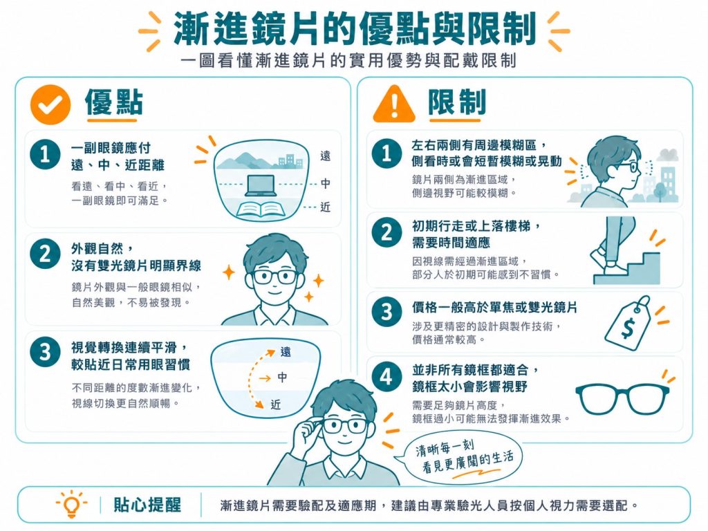 漸進式鏡片的優點與限制