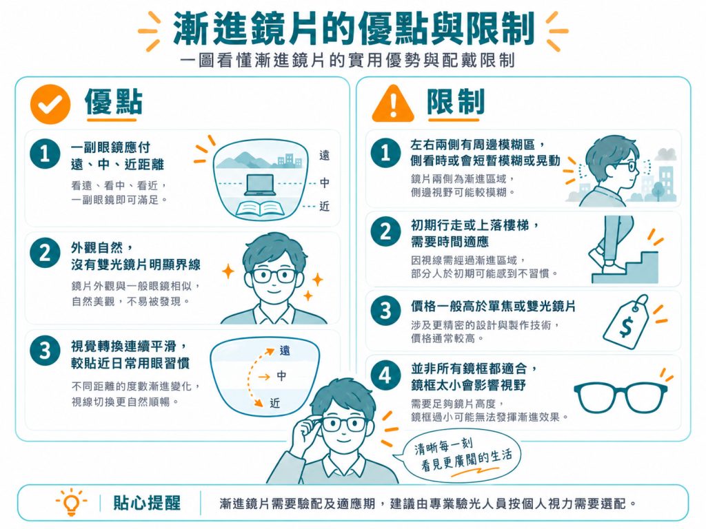 漸進式鏡片的優點與限制